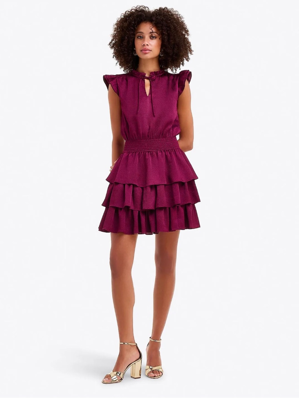 Women’s DRAPER JAMES Alana Tiered Dress in Hammered Satin- maroon. Size small